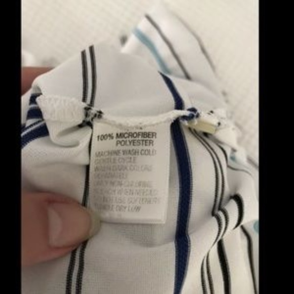 Greg Norman Play Dry Men's Golf Shirt White Striped Blue Red Short Sleeve Logo M - Picture 10 of 11